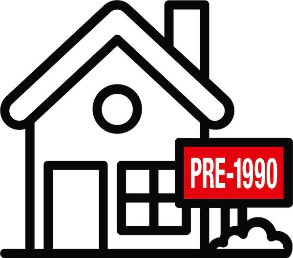 House with sign "pre-1990"